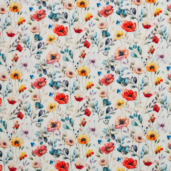 Rippjersey Blumen natur bunt ~ Mohnblumen