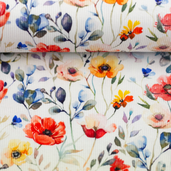 Rippjersey Blumen natur bunt ~ Mohnblumen