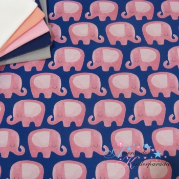 French Terry Elefanten rosa auf royalblau ~ Fräulein von Julie