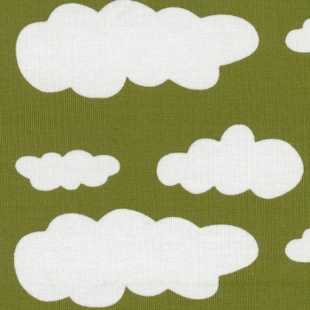 Baumwolljersey Wolken weiß auf khaki