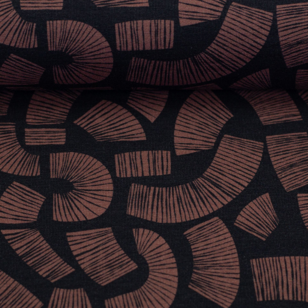 Modal French Terry Camino by Bienvenido Colorido Kurven Linien, anthrazit altrosa dunkel