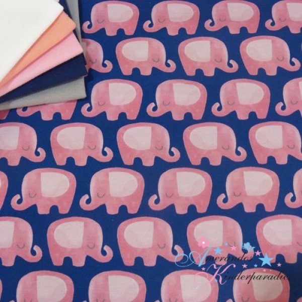French Terry Elefanten rosa auf royalblau ~ Fräulein von Julie
