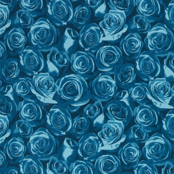Baumwolljersey Mon Amour Rosenblüten blau ~ Lycklig Design