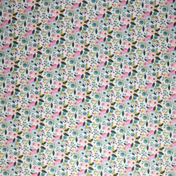 Softshell Fiete florales Muster auf hellem Grund [Blumen türkis/rosa]
