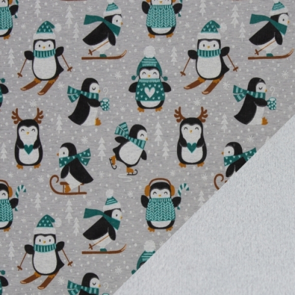 Alpenfleece Leah Pinguine beim Wintersport petrol