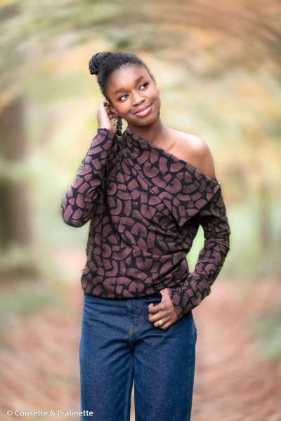 Modal French Terry Camino by Bienvenido Colorido Kurven Linien, anthrazit altrosa dunkel