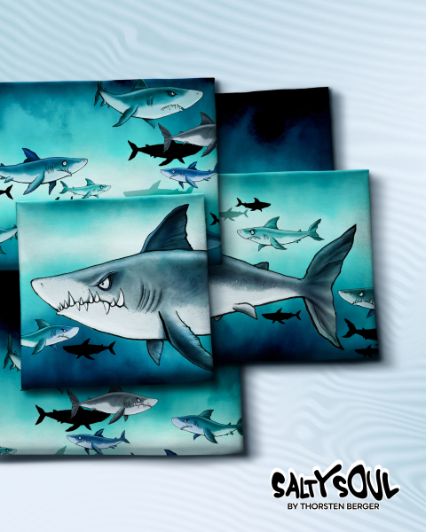 French Terry Shark Tank PANEL Haie groß by Thorsten Berger